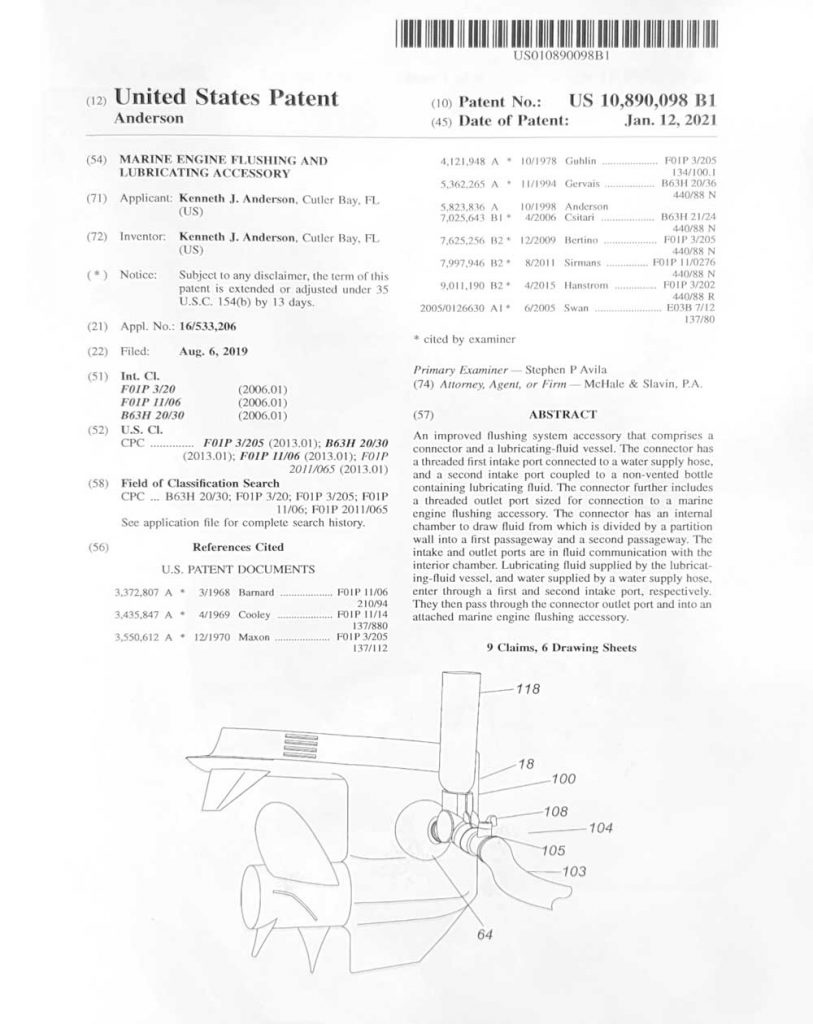 Patent - Marine Engine Flushing and Lubricating Accessory (2 of 2)
